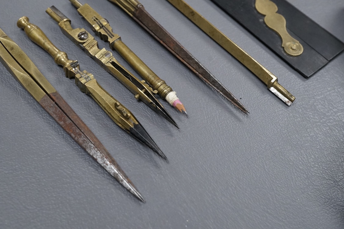 A Georgian draftsman’s set in a shagreen case, with fitted interior containing drawing instruments (some missing), 17.5cm high.